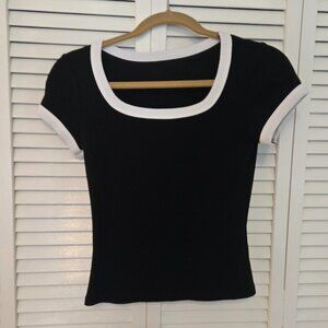 Cropped T-Shirt Black with White Trim - Size XS
